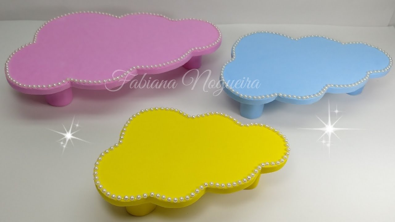 Bandeja de Nuvem de Papelão/ Porta Docinhos🧁 ☁️