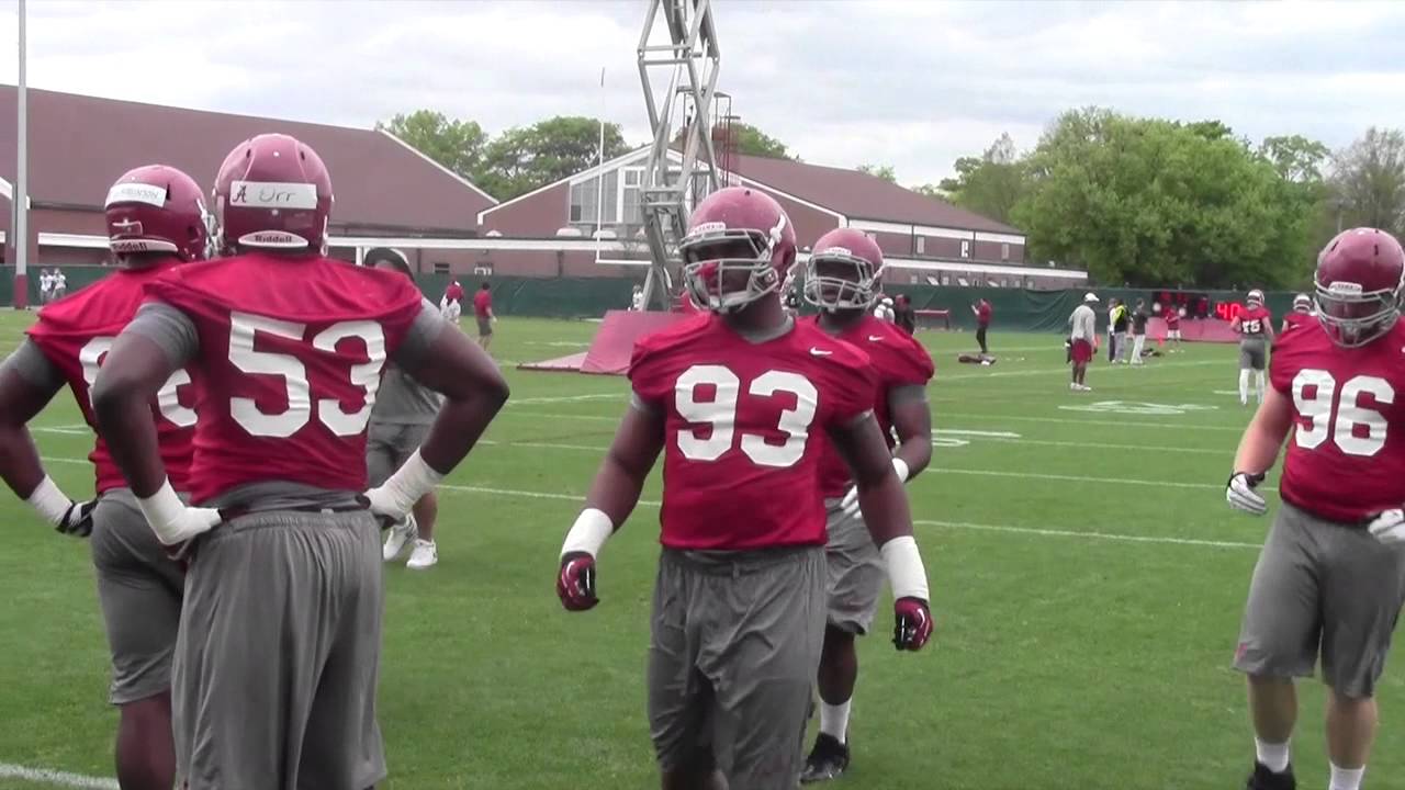 Alabama's defensive line works on its moves at practice - April 17, 2014