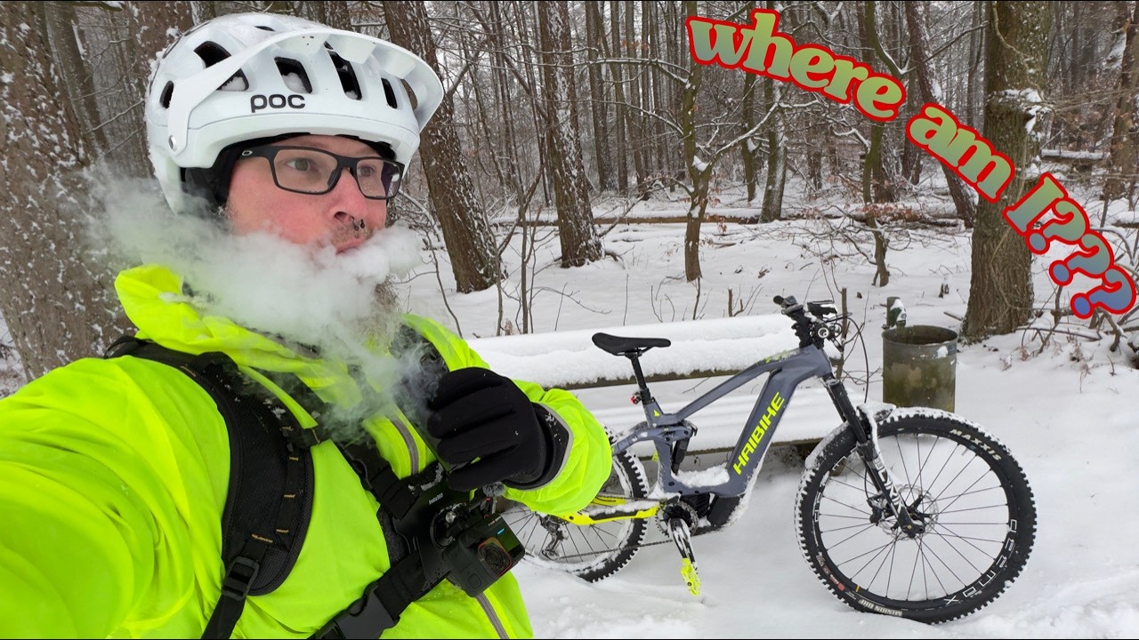 Beginner Mountain biker lost in the snow.