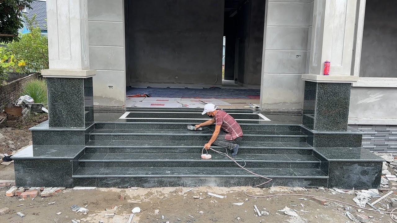Amazing Techniques Construction Install Granite Very Big on Porch Step
