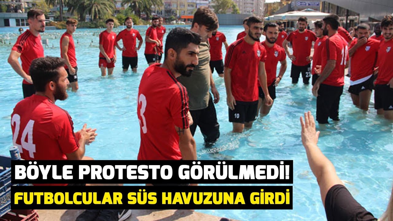 Böyle protesto görülmedi! Futbolcular süs havuzuna girdi