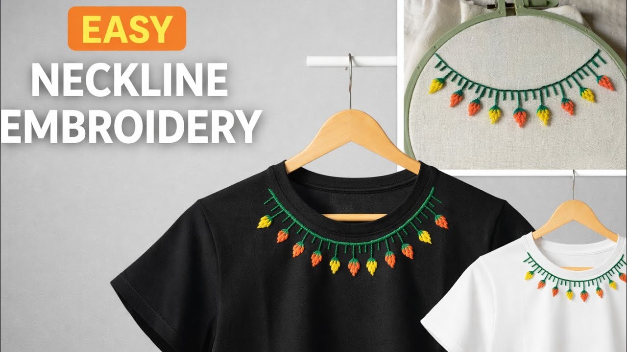 Neckline Embroidery for Beginners | Portuguese Border Stitch & Long-Short Blanket Stitch
