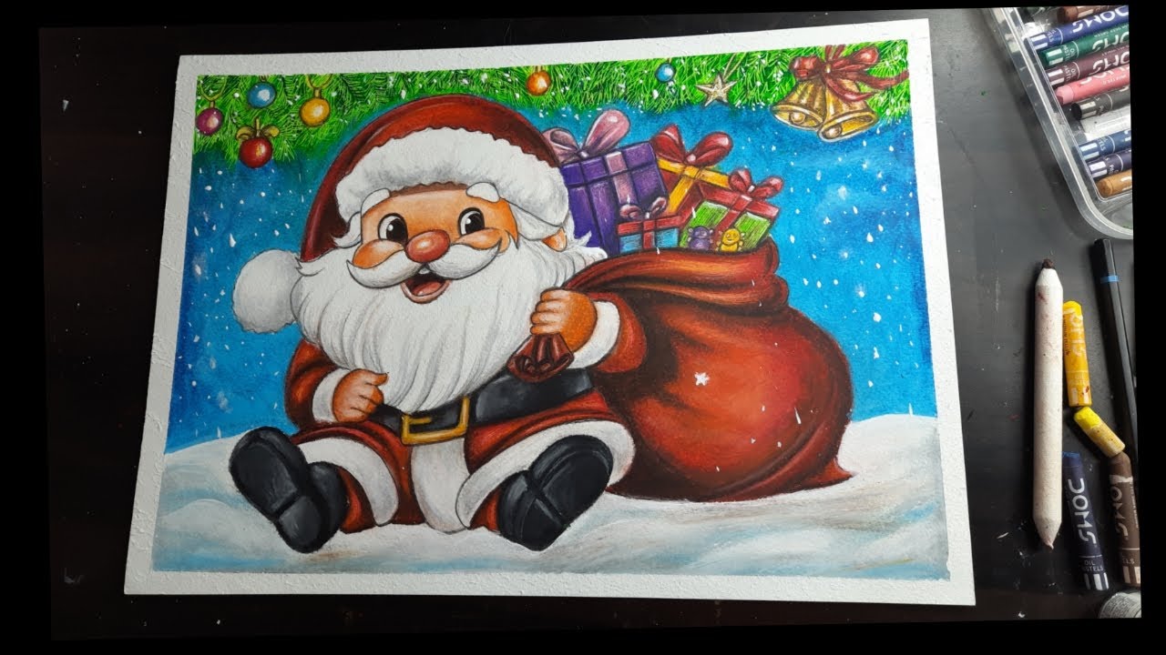 Santa claus drawing/ How to draw Santa Claus /Oil Pastel Drawing Santa /Christmas special drawing