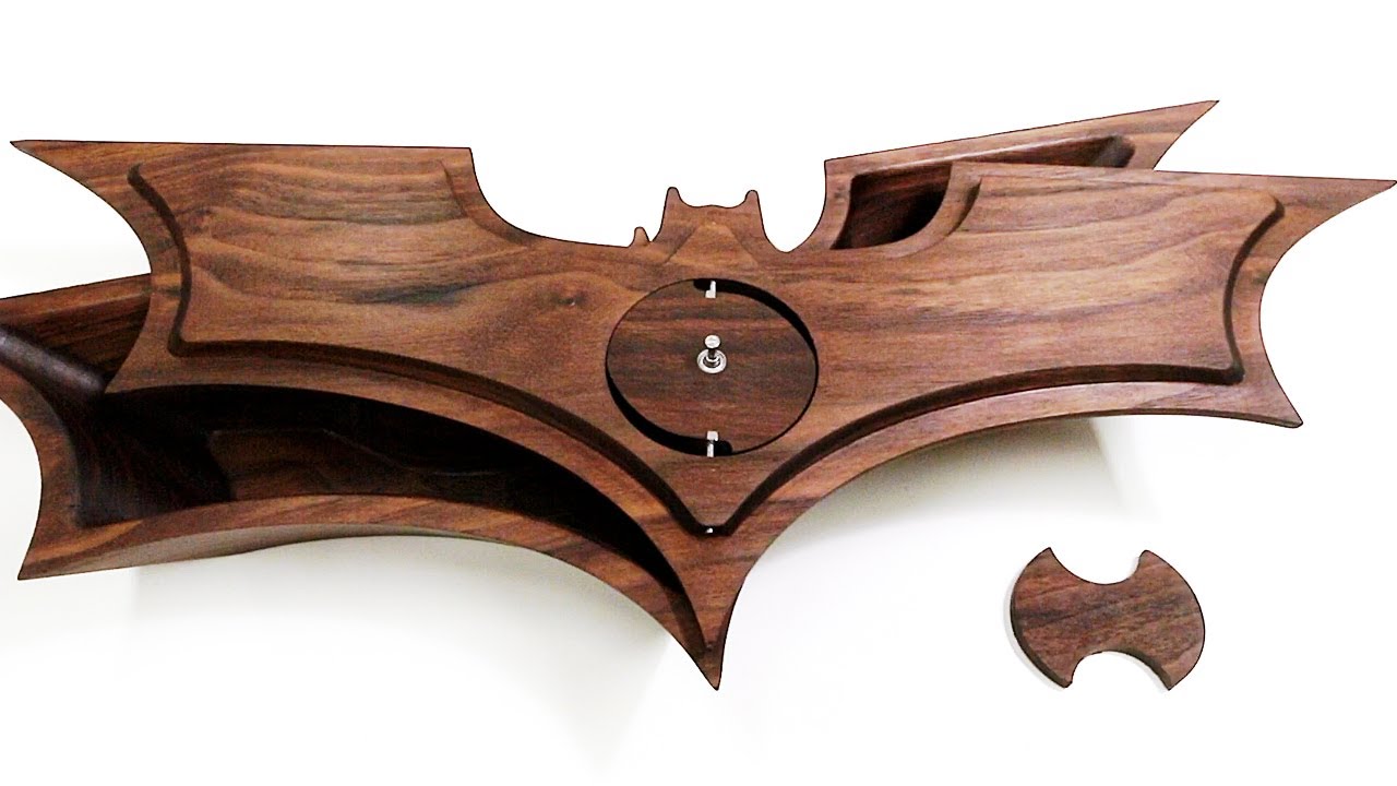Secret locking batman wood box! Hidden key and latch activated with magnets - CNC router woodworking