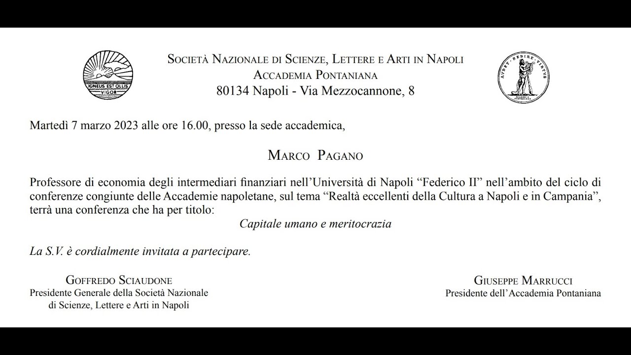 Prof. Marco Pagano: Capitale umano e meritocrazia