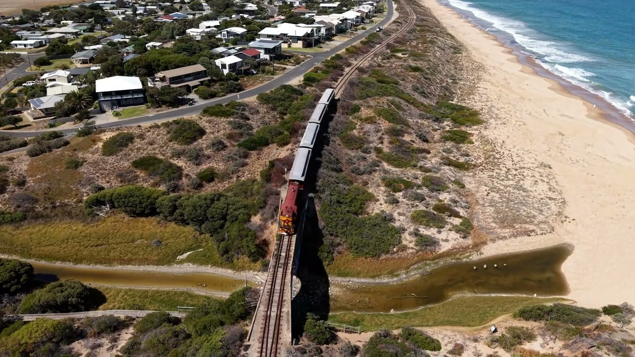 Victor Harbour Cockle Train with Diesel Engine Raw Footage on DJI Air 3s