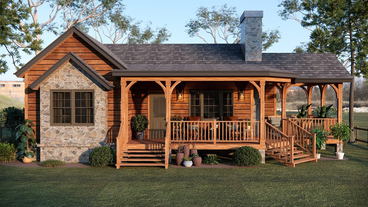 39'x33' (12x10m) Cozy Cottage with Covered Porch | Perfect For Small Family
