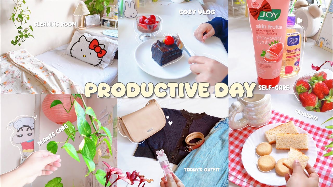 Cozy day in my life🎀, asthetic vlog🤍🌸, shopping🛍️, cleaning room, strawberry dessert 🍓🍫, skincare 🧴