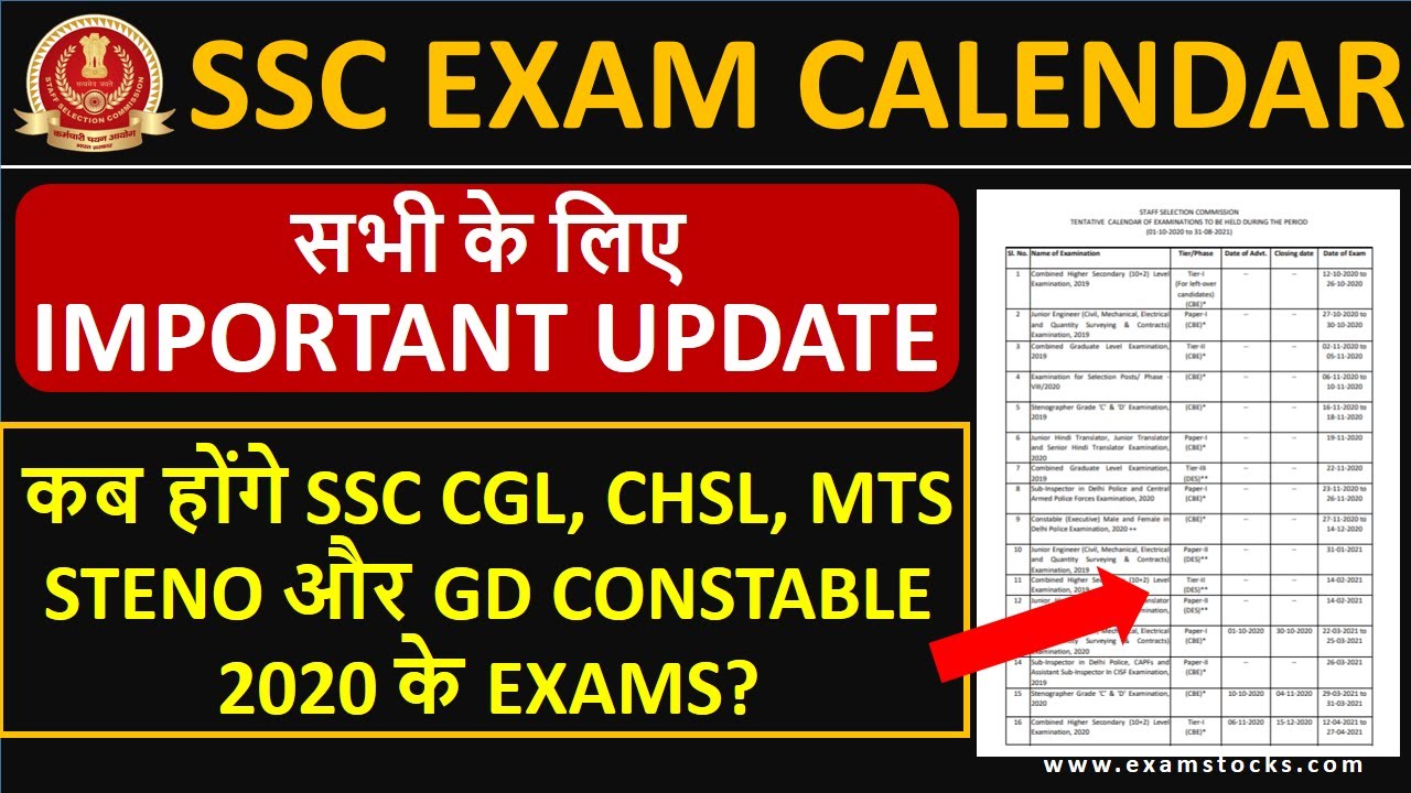 SSC Exam Calendar 2020-21 | SSC Recruitment 2020 Exam Dates