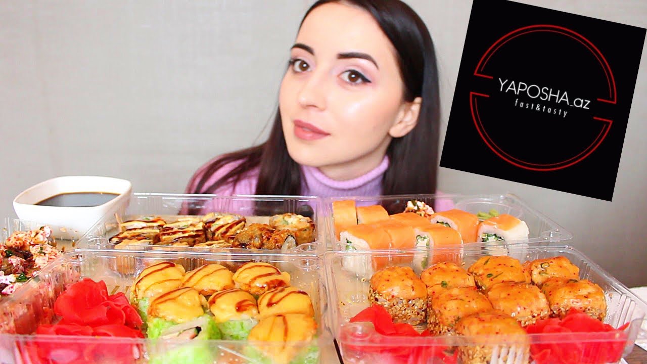 ОБЗОР НА YAPOSHA.AZ РОЛЛЫ/ СУШИ MUKBANG asmr Ayka Emilly