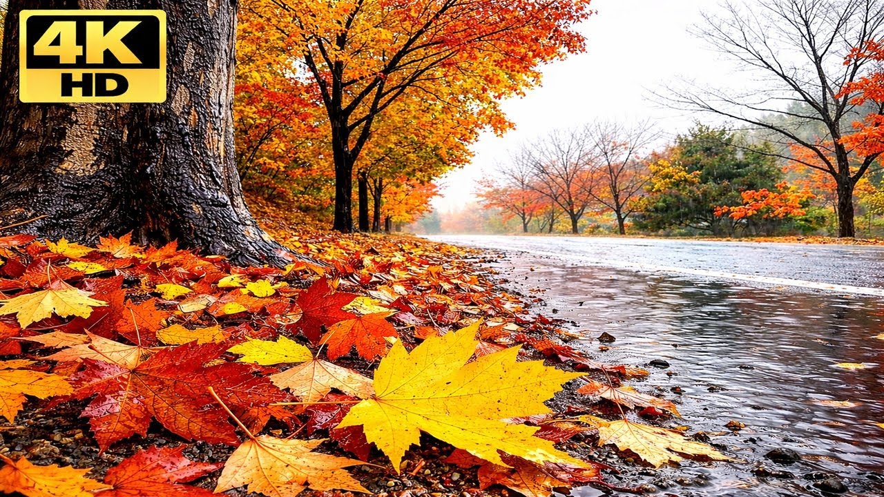 12 Hours of Peaceful Autumn Rain Under a Tree 🍂🌧️ | Cozy Roadside Ambience for Sleep, Relax & Study