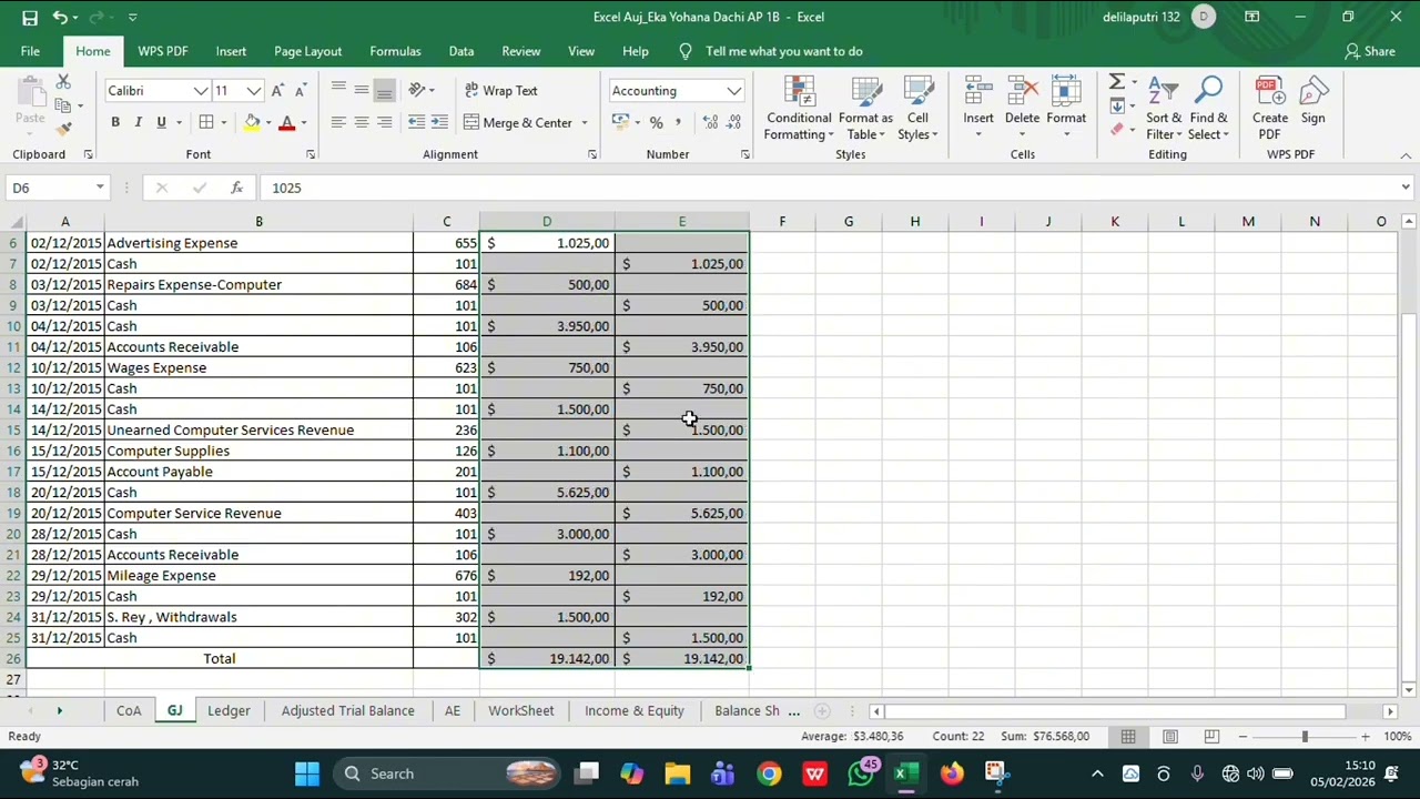 Cara pengerjaan soal transaksi akuntansi di Excel