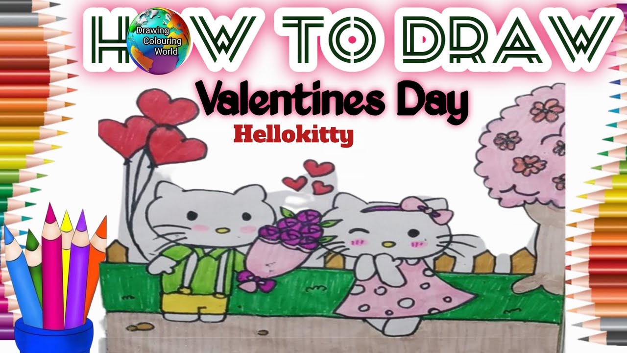 How to draw valentines day hellokitty drawing, painting &coloring for kids|hello kitty drawing