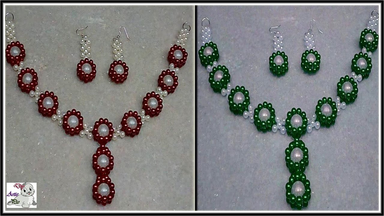 #188 How To Make Pearl Beaded Necklace & Earring set || Diy || Jewellery Making || Art