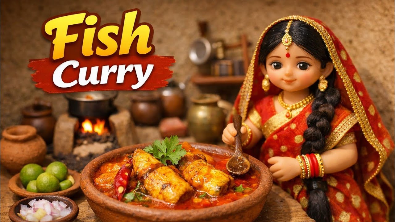  Miniature Doll Fish Curry Cooking ASMR | Pakistani Village Tiny Kitchen Cooking