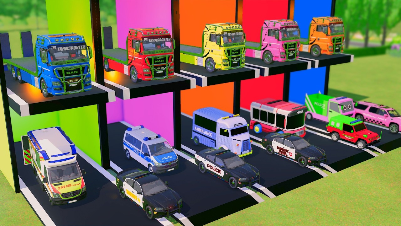 TRANSPORTING ALL POLICE CARS and AMBULANCE EMERGENCY VEHICLES WITH MERCEDES POLICE TRUCKS ! FS22