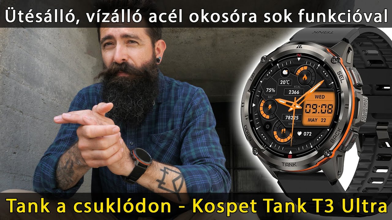 &uuml;t&eacute;s&aacute;ll&oacute; v&iacute;z&aacute;ll&oacute; rozsdamentes ac&eacute;l sport GPS okos&oacute;ra j&oacute; &aacute;ron - Kospet Tank T3 Ultra
