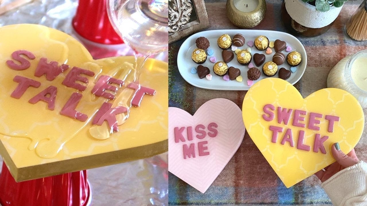 DIY Holiday Decor: Valentine's Day Stenciled Candy Hearts With Resin