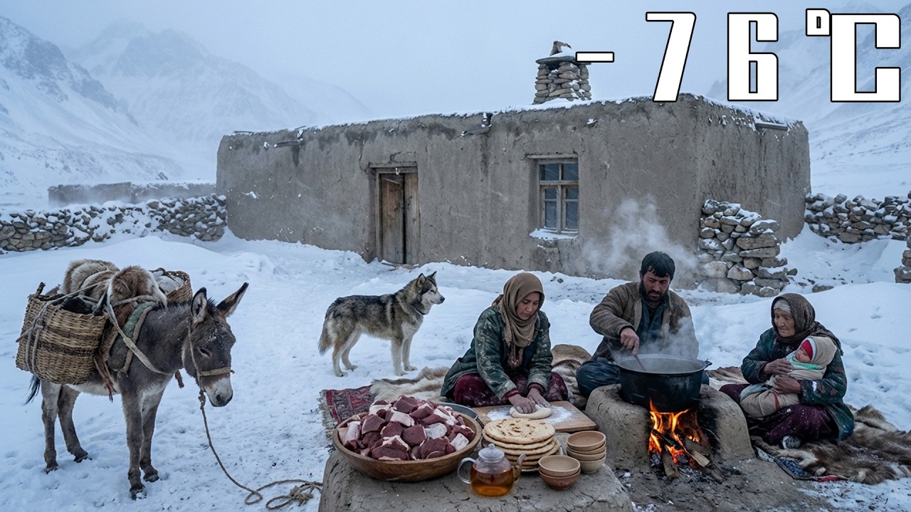 -76°C Blizzard: Afghan Family in Snowy Mountains—Cooking, Bison Hunt, Wolves at Night