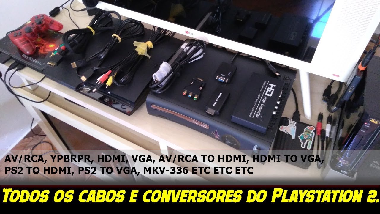 Todos os cabos e conversores do Playstation 2.