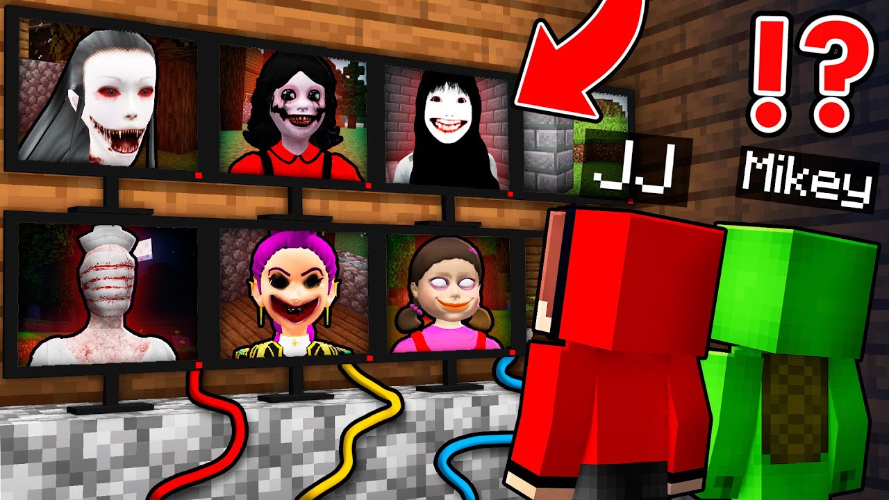 JJ and Mikey Watching for HORROR LADIES on CAMERAS in Minecraft! - Maizen