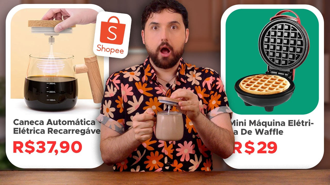 😱 COMPRAS DA SHOPEE PARA CASA | Testei Caneca Elétrica, Máquina de Waffle e Cafeteira Francesa