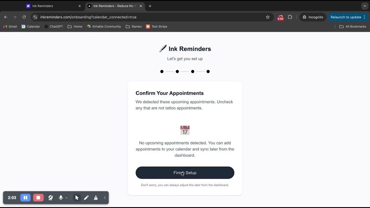 Ink Reminders – Google OAuth Calendar Read-Only Access Demo