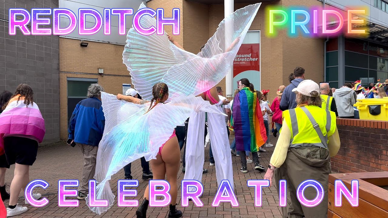 REDDITCH PRIDE CELEBRATIONS PROCESSION FROM TOWN HALL TO CHURCH GREEN VIA KINGFISHER CENTRE