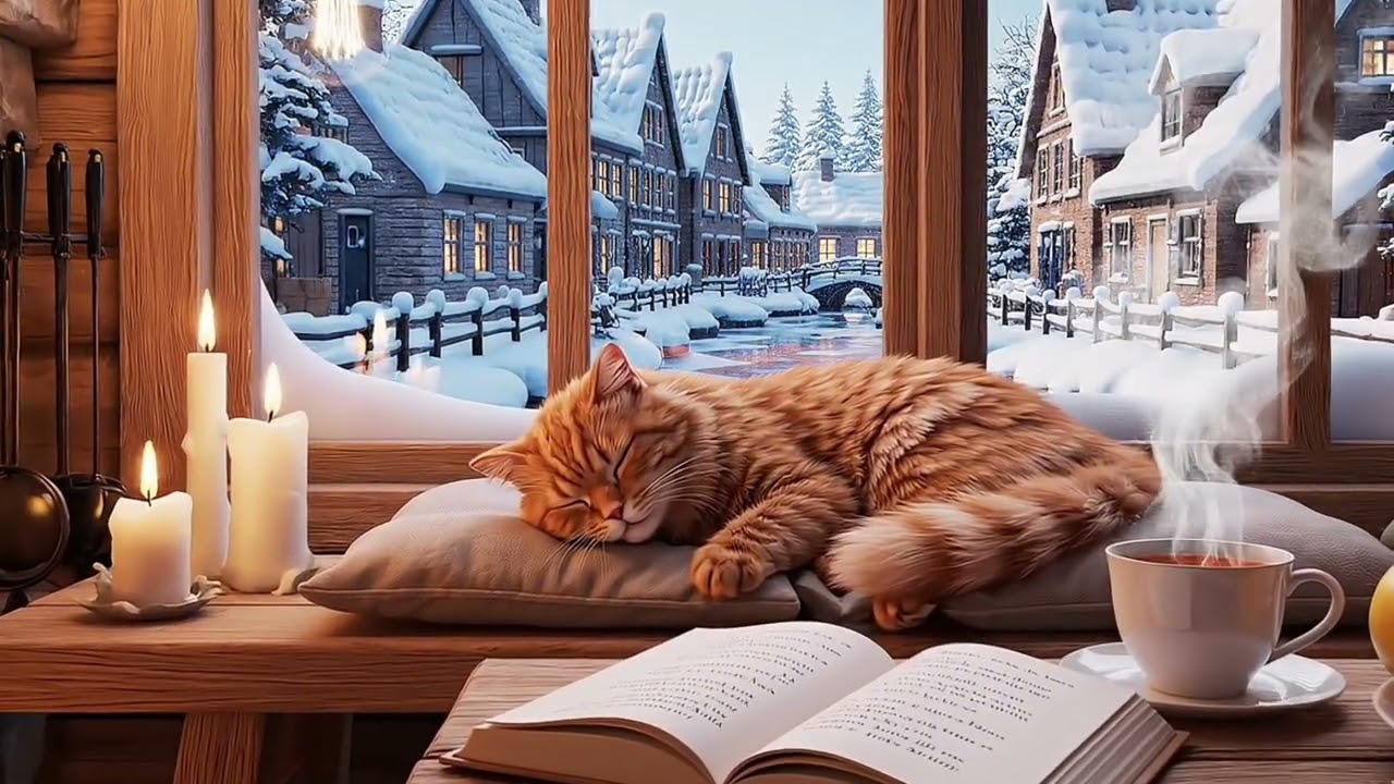 Cozy Winter Cabin Lofi – Snowing Village & Crackling Fireplace for Deep Sleep | Inner Cosmos Healing