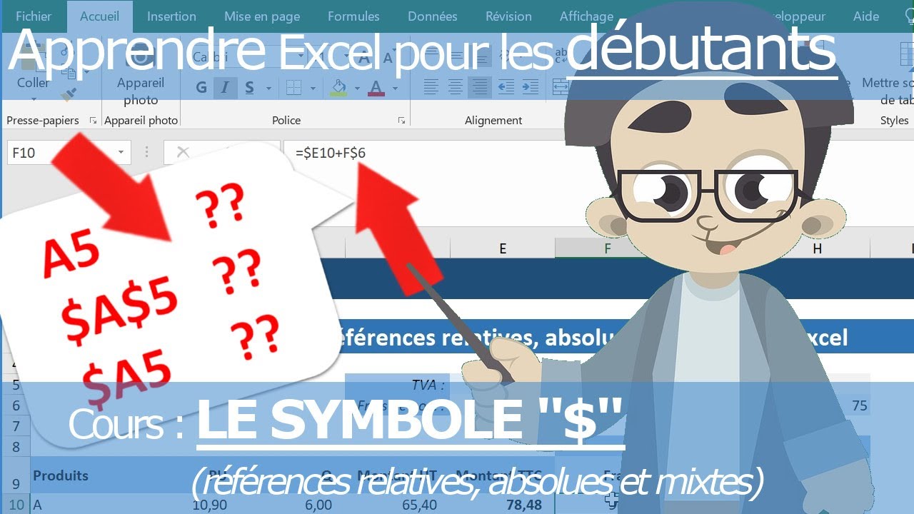 Apprendre Excel pour débutants - Le symbole dollar : référence relative, absolue ou mixte