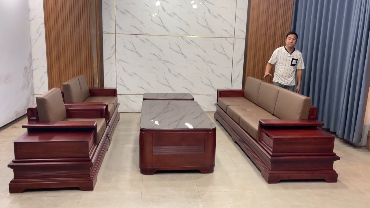 Bộ Sofa Kê Đối Song Song Gỗ Hương Chân Pháo Tay Cánh Gà - Đồ Gỗ Mạnh Mộc