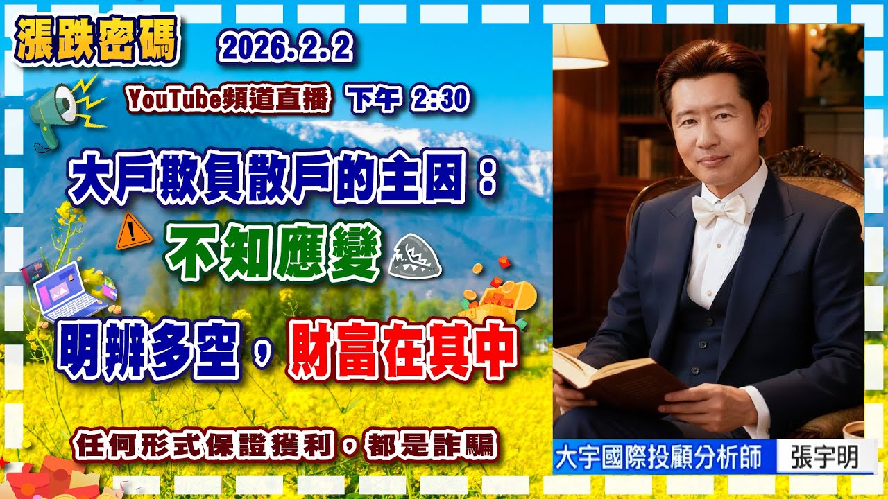 2026.2.2 張宇明台股解盤  大戶欺負散戶的主因：不知應變！明辨多空，財富在其中！ 【#張宇明分析師】
