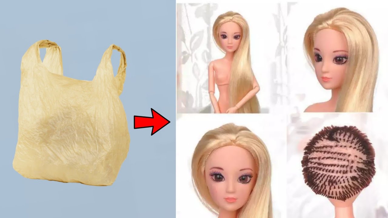 Diy Doll Wig Making From Plastic Bags👌 Amazing Recycling Ideas♻️ 5-minute crafts🎉 Artistic Dolls
