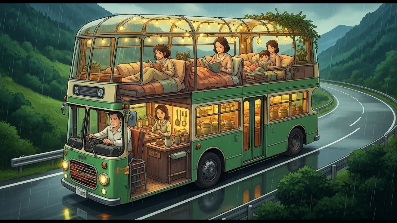 Cozy Rainy Road Trip with Family | Relaxing Ghibli-Style Story 🌧️🚍