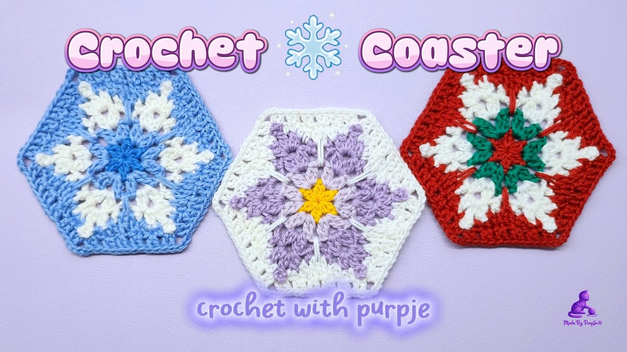 Crochet Snowflake Hexagon Coaster | crochet with PurpJe