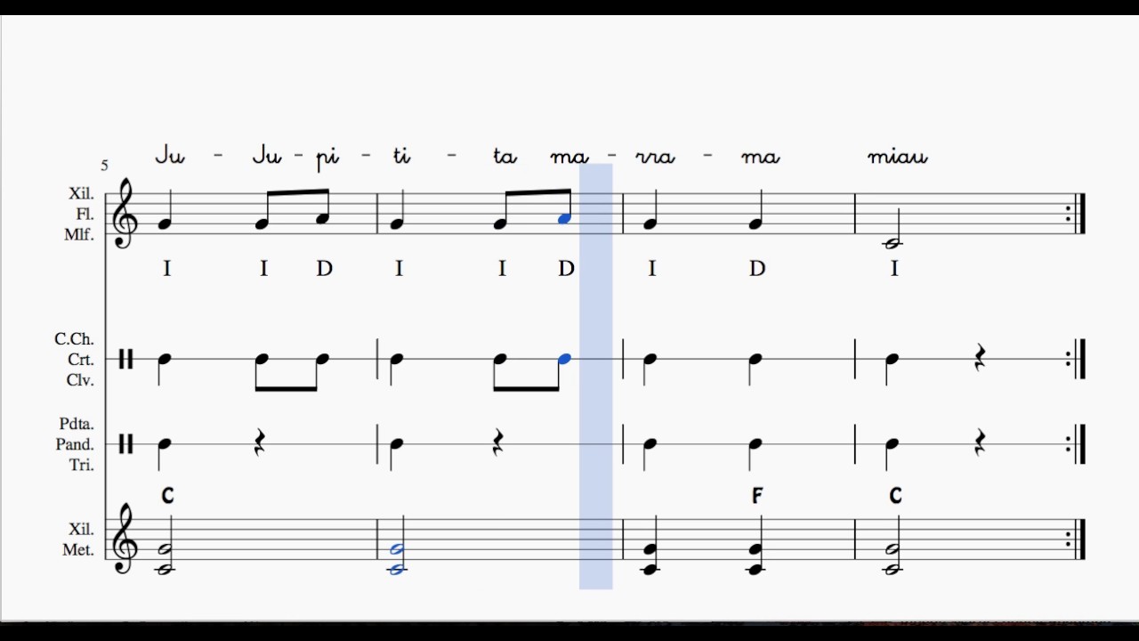 Jupitita Sheet Music for Xylophone Flute School Percussion Tambourine Triangle