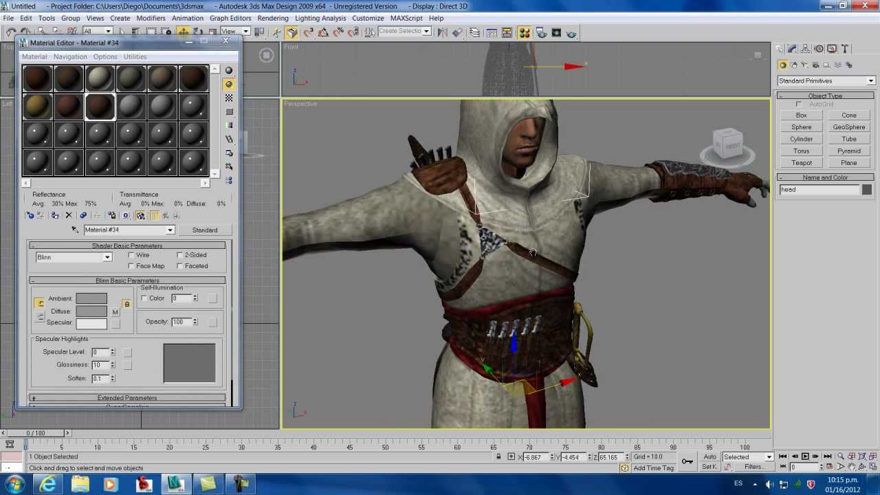 Asignar o agregar huesos, animar un personaje con ropa, Tutorial 3D max parte 1/3