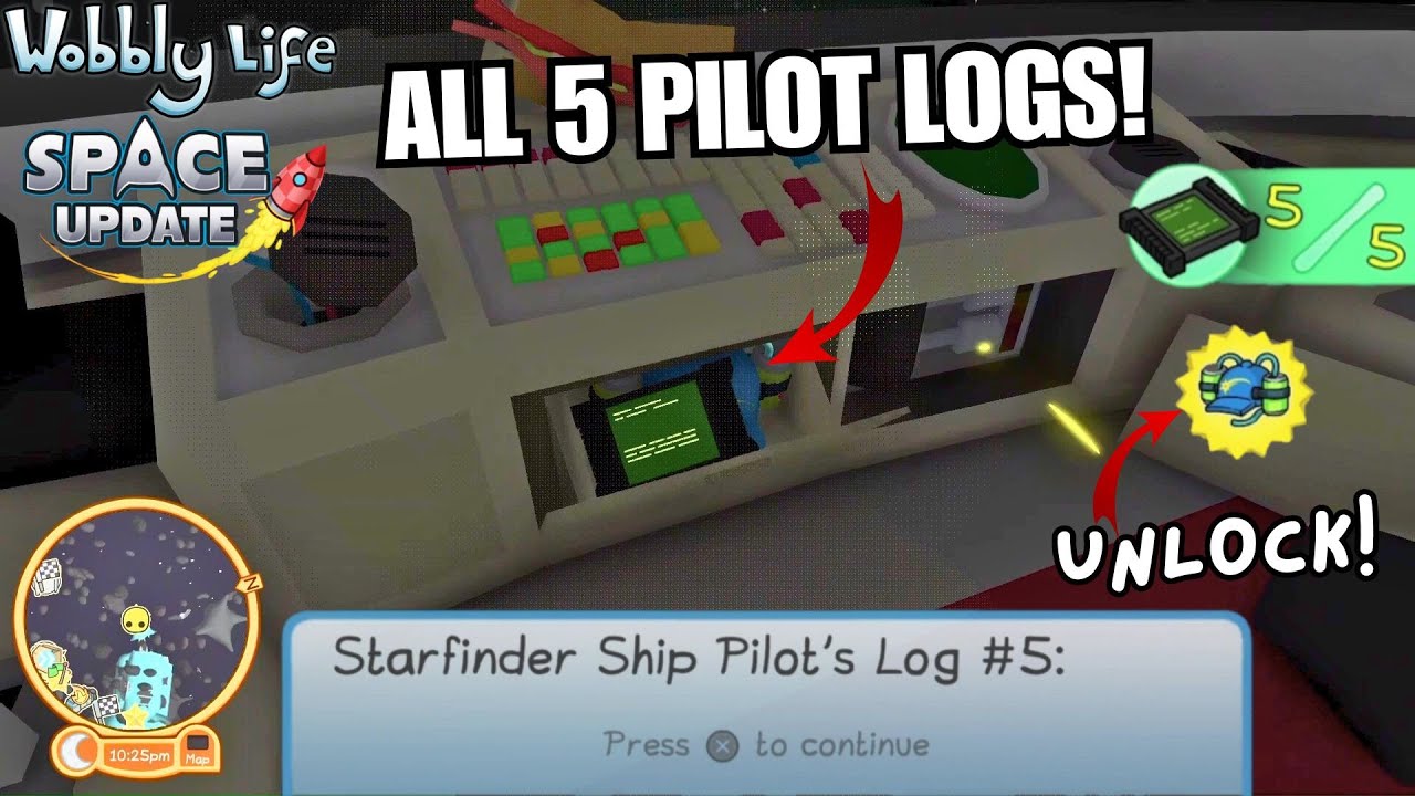 ALL 5 PILOT LOGS (TIMESTAMPS)! THE PECKISH PILOT QUEST! Wobbly Life Space Update