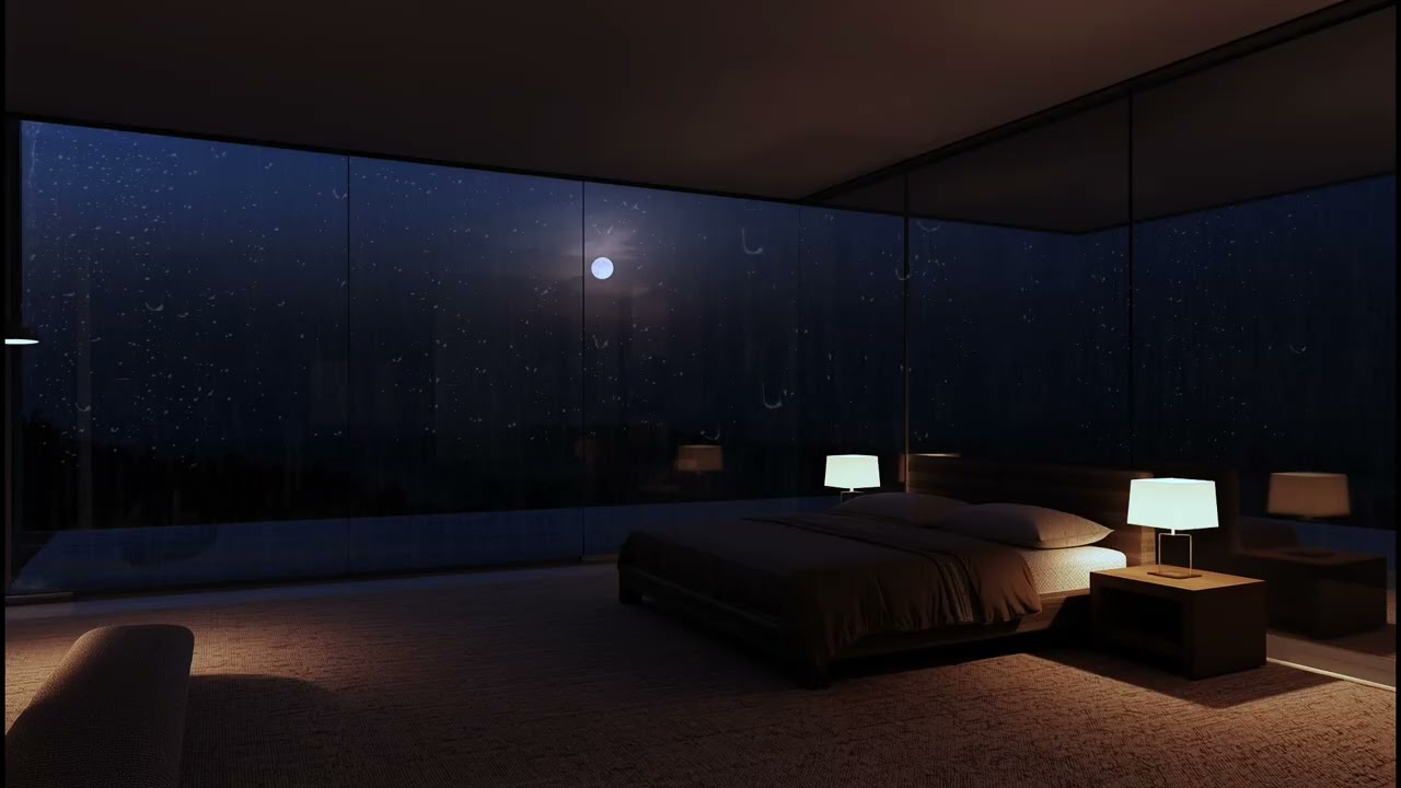 Peaceful Night Retreat with a Full Glass Wall Make your Sleep Better