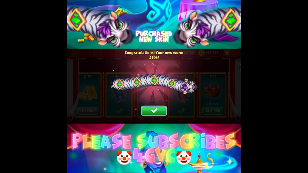 🤡Worms Zone.io April Fool's Day 2025 🤡Purchased New Skin, Zebra🤡_W$1005