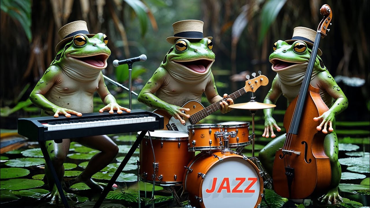 4K Frog Jazz Band: Dixieland Delight in a Lush Swamp! Relaxing Music for Study & Work #relaxingmusic