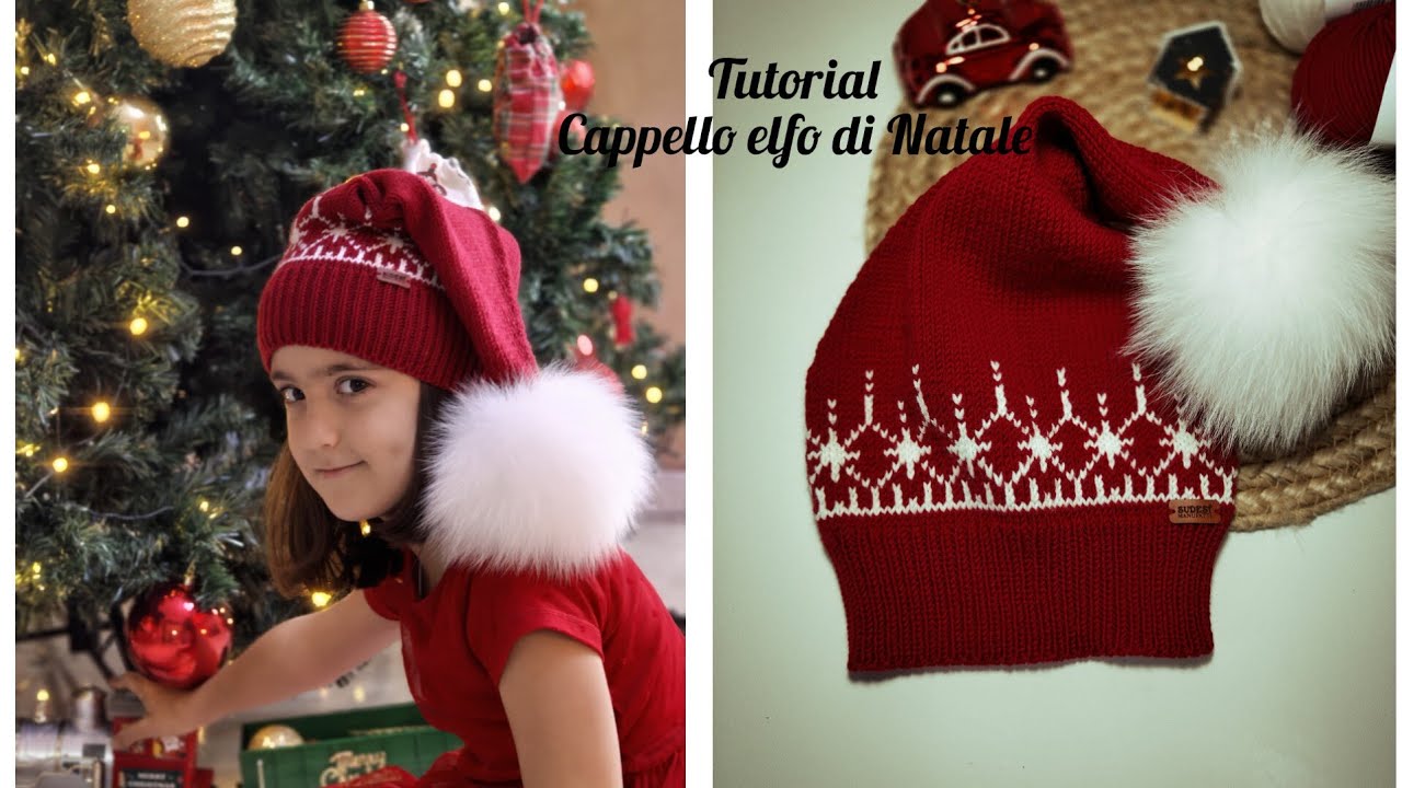 Cappello Elfo di Natale/tutorial cappello ai ferri natalizio con la punta