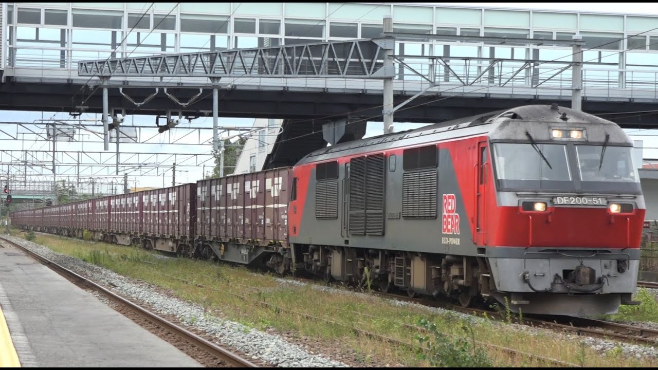 DF200レッドベアー牽引  貨物列車通過  馬鈴薯専用貨物列車  運転停車  発車いろいろシーン（2025.9.13撮影）