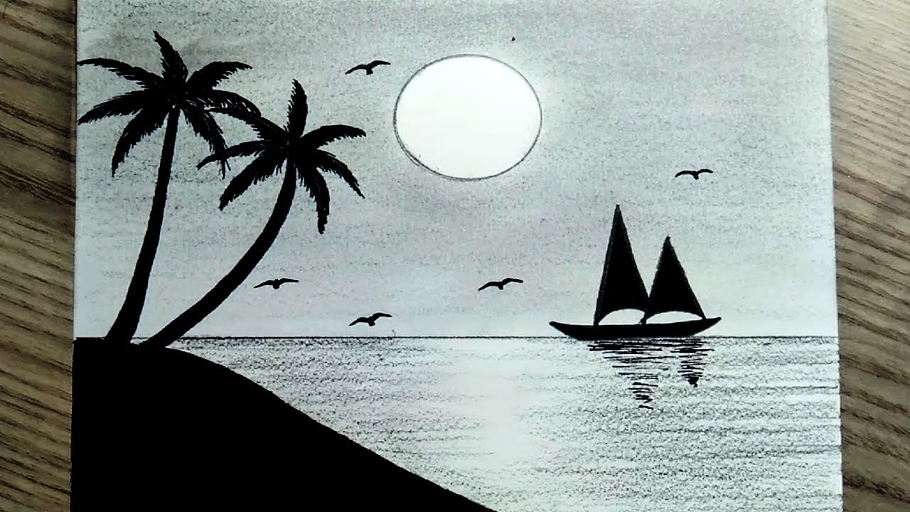 رسومات | رسم منظر طبيعي بالقلم الرصاص خطوة بخطوة للمبتدئين | rsm | رسم سهل | رسم منظر طبيعي