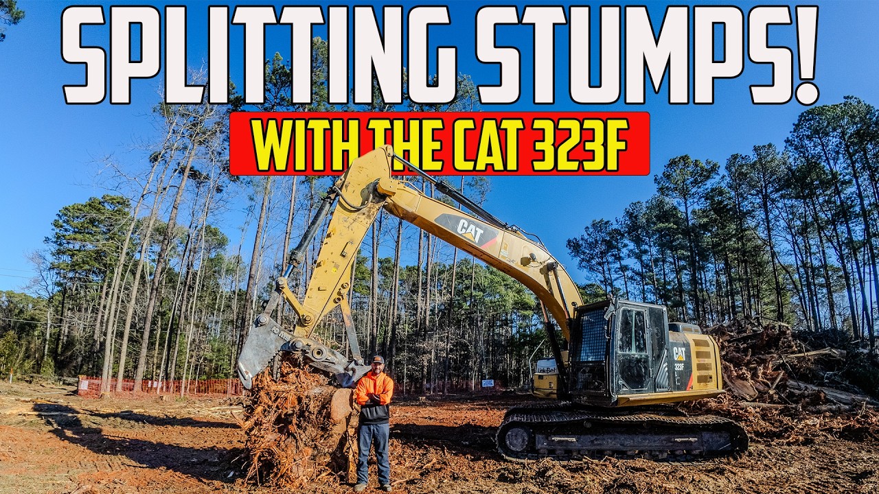 Splitting Stumps with a CAT 323F EXCAVATOR