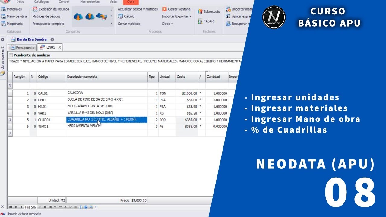 Curso básico de APU con Neodata_Mano de obra y herramienta menor