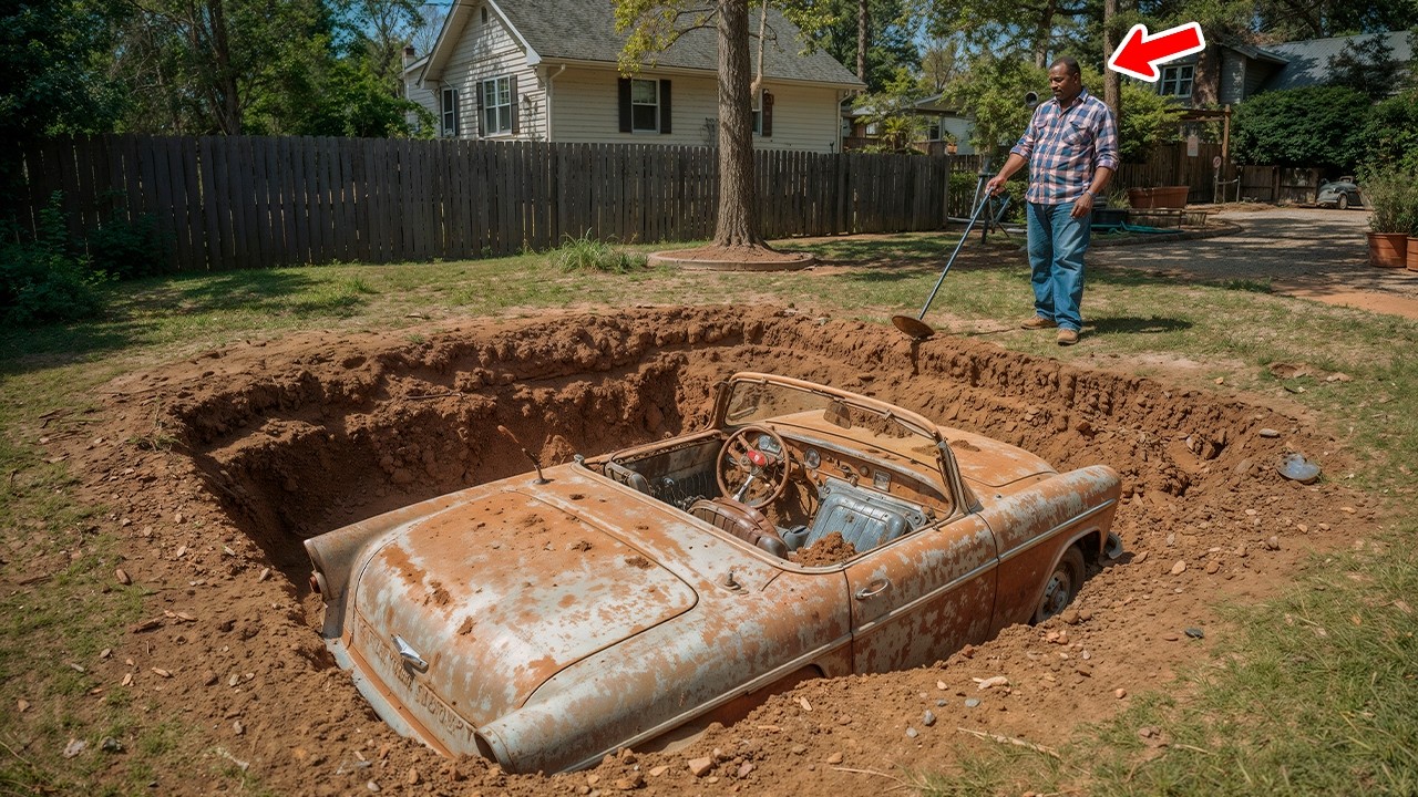 Man With a Metal Detector Found a Car Under His Yard, But When He Opened the Trunk — He Froze!