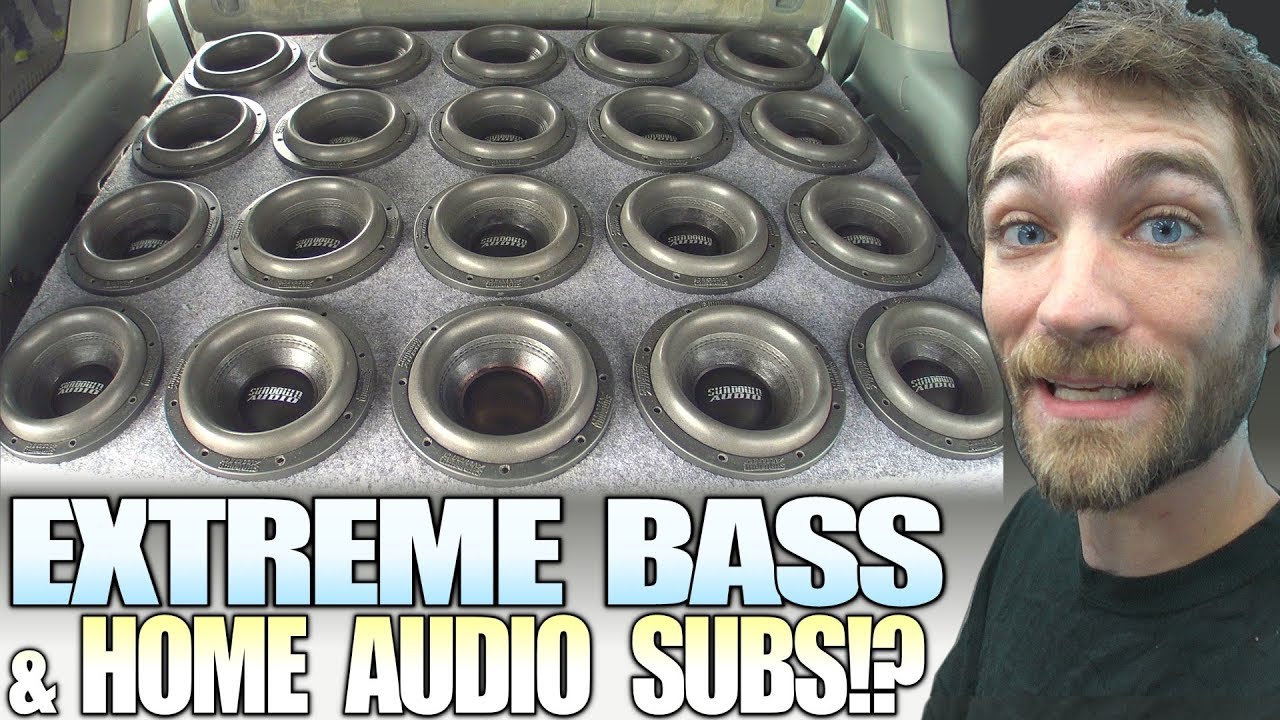 Loud CAR BASS using HOME AUDIO Subwoofers!?! and 20 SUNDOWN 8 inch SUBS in a HUGE Ported Box Install
