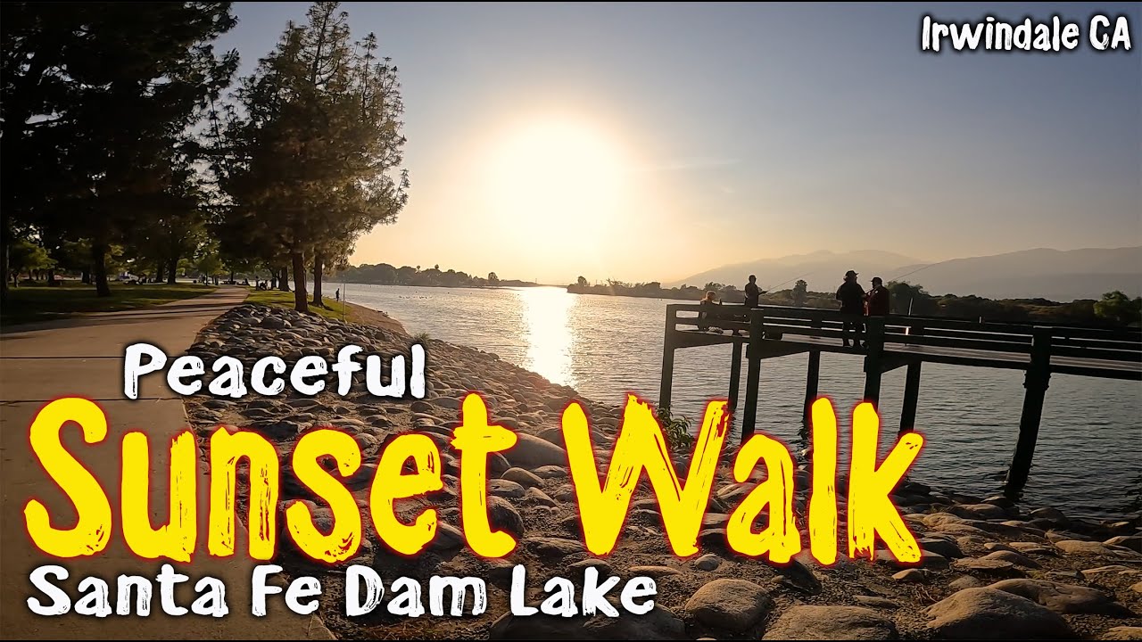 A peaceful sunset walk at Santa Fe Dam Lake in Irwindale CA