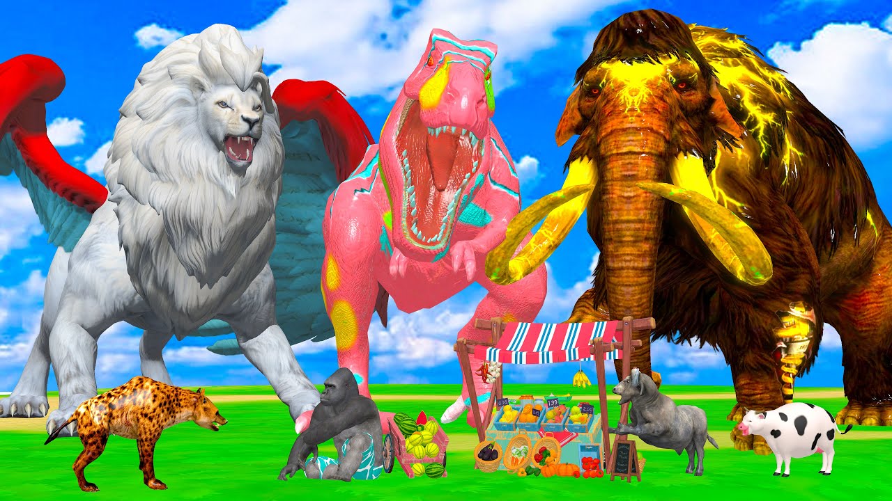 10 Mammoth Elephant Cow vs 5 Giant Tiger Lion King Wolf Attack Cow Buffalo Saved by Woolly Mammoth
